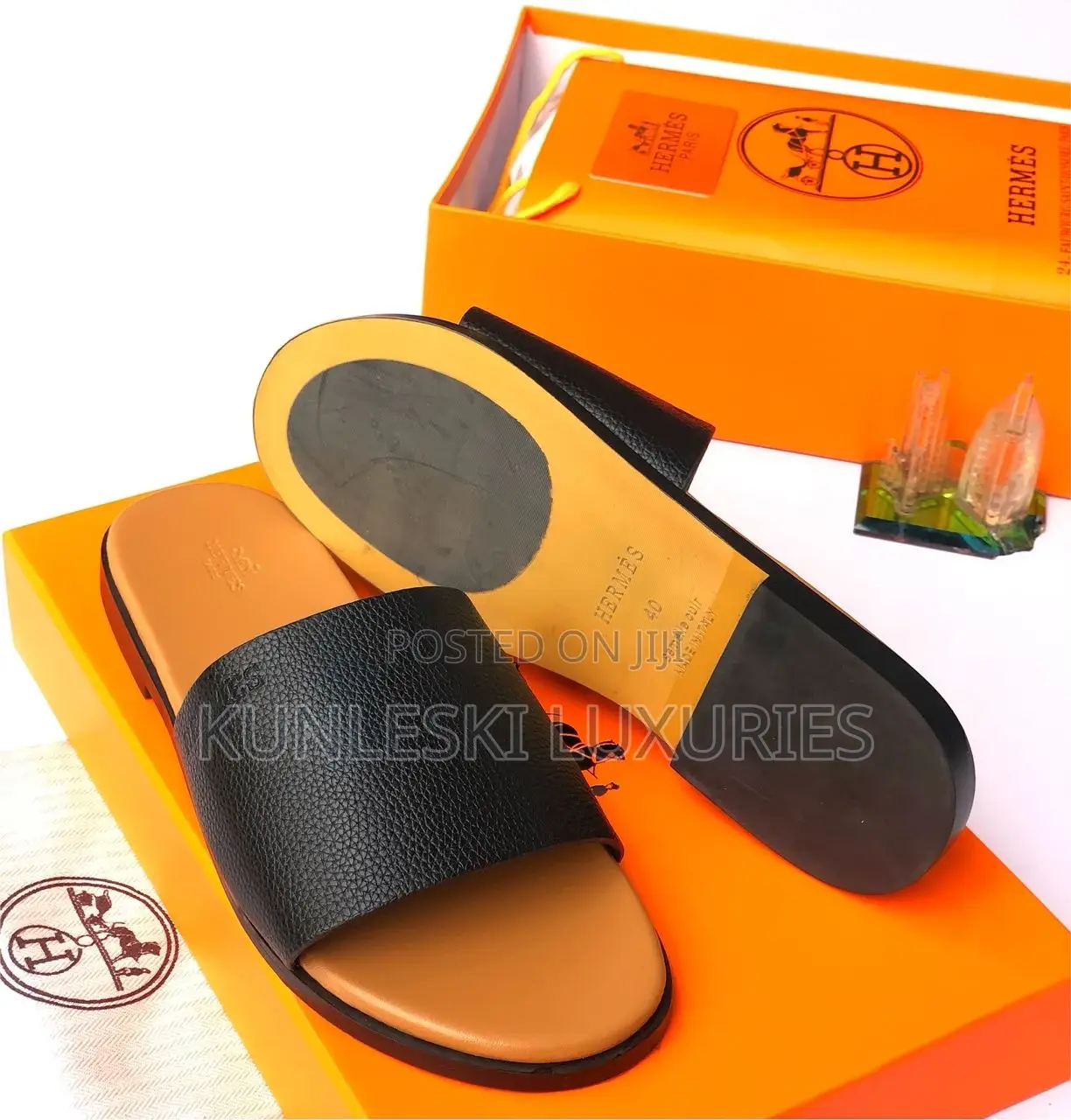 Original Hermes Men Leather Slippers