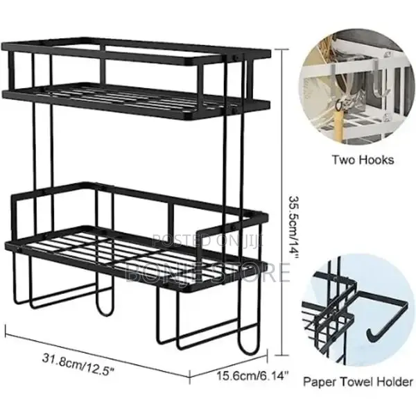 2 Tier Rustproof Metal Bathroom Storage Cabinet - Black