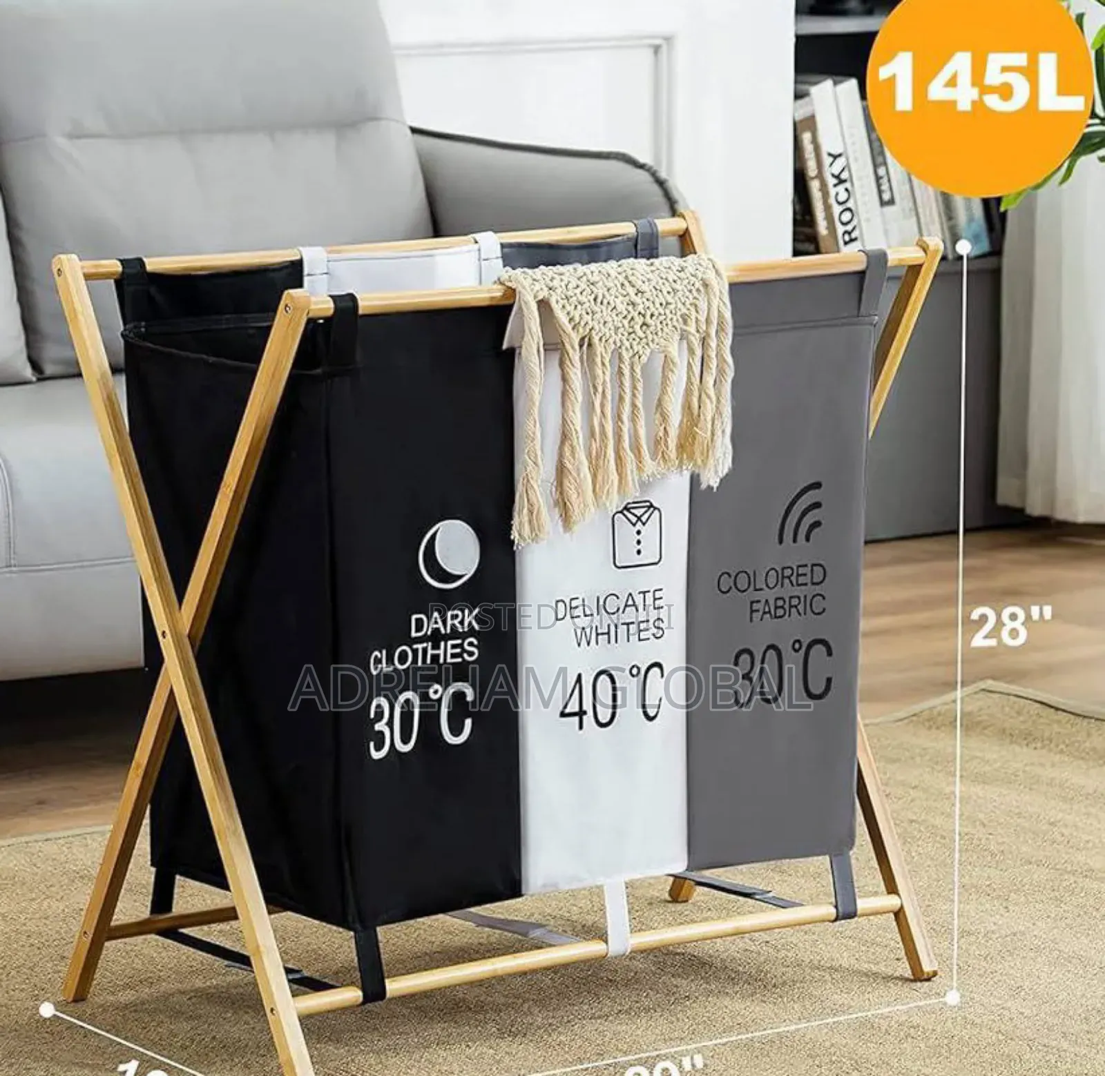 3 Sections Foldable Laundry Bag