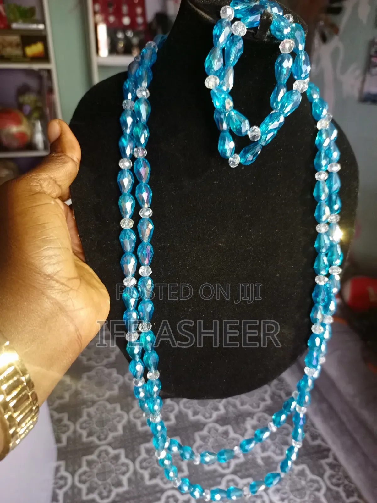 Men's Ceremonial 2 Layers Beads With Bracelets 202 - Blue