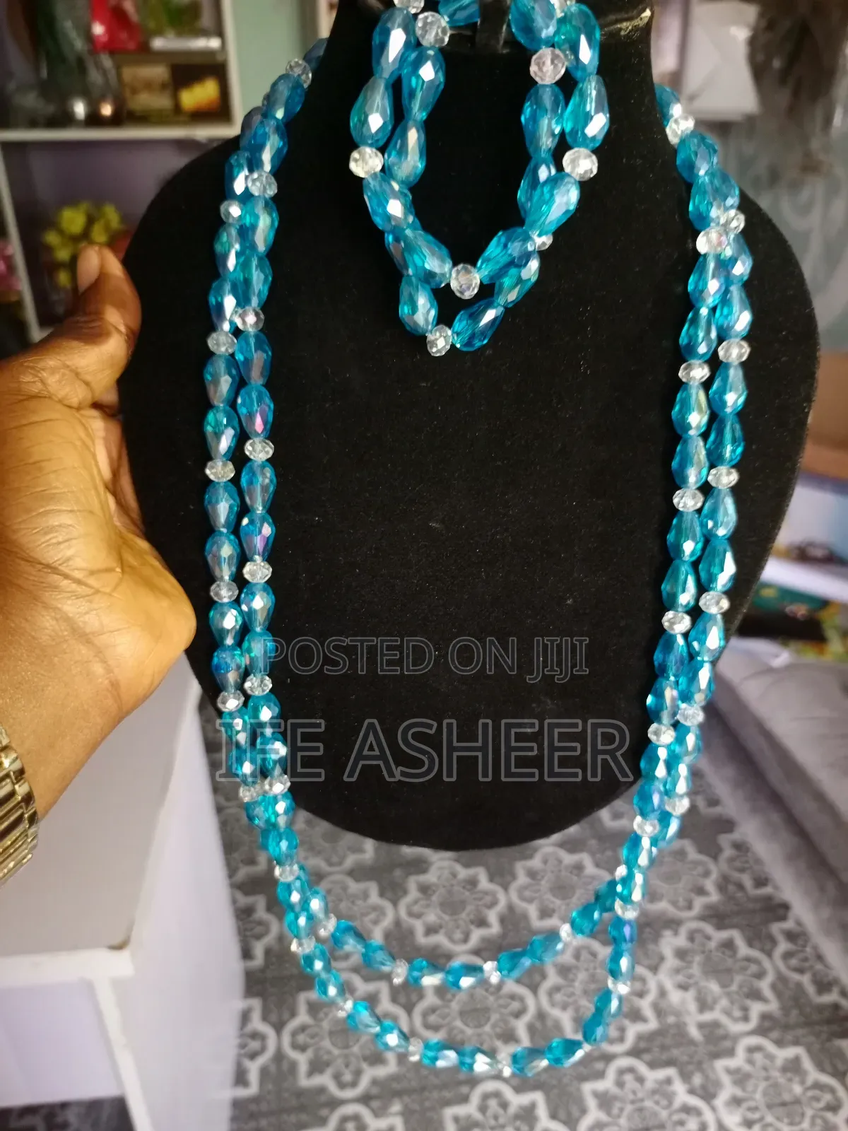 Men's Ceremonial 2 Layers Beads With Bracelets 202 - Blue