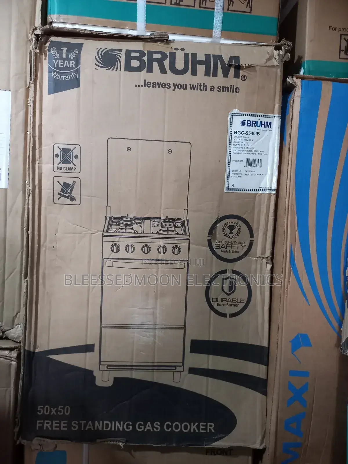 Bruhm Standing Cooker Brass Burner With Blue Frame 4b