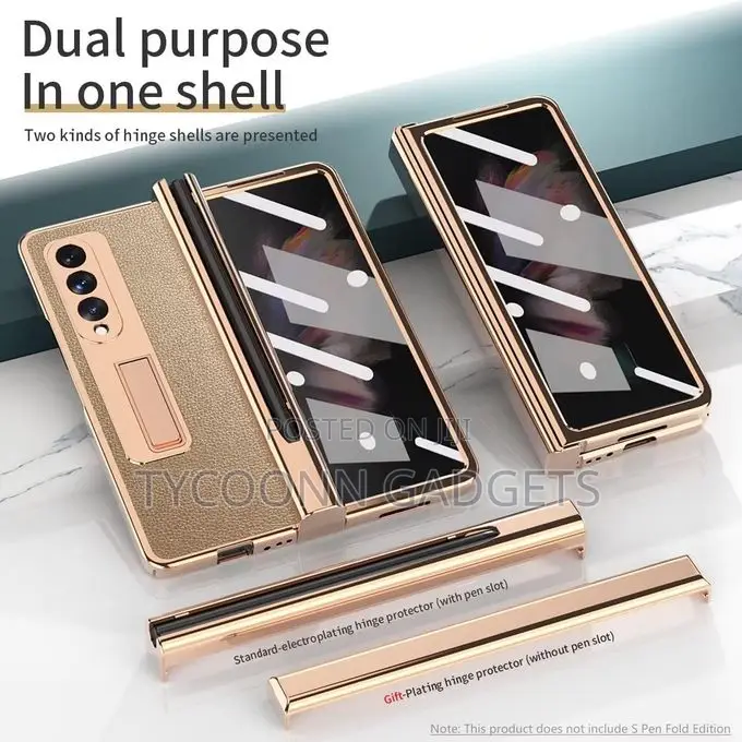 Samsung Z Fold 3 Case With S Pen PC + Leather Magnetic Hinge
