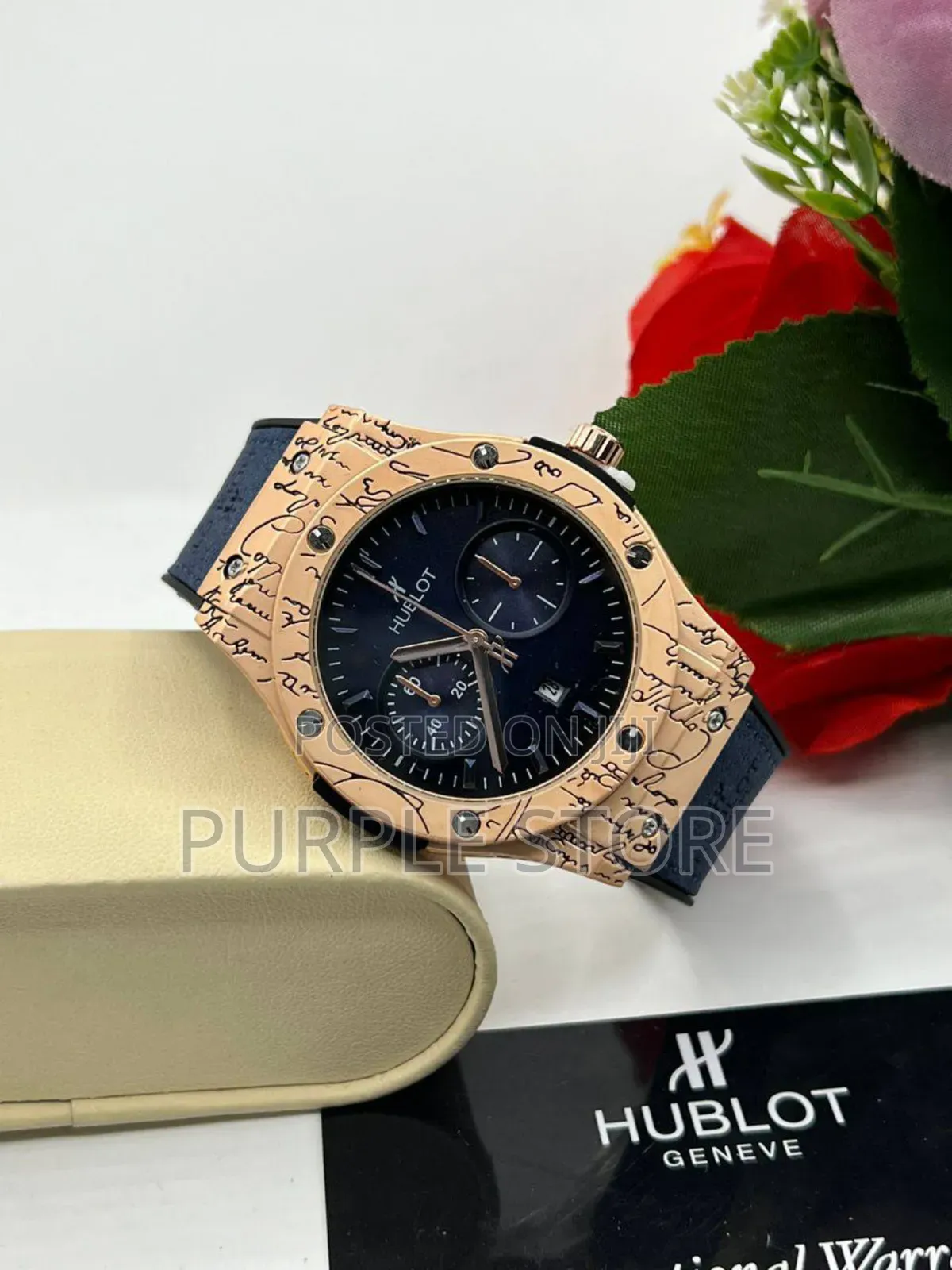 Hublot Leather Wristwatch Unique Rosegold Dial Silver