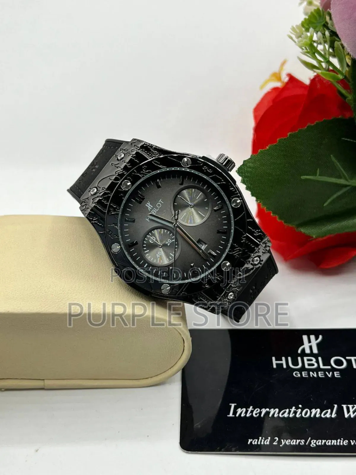 Hublot Leather Wristwatch Unique Rosegold Dial Silver