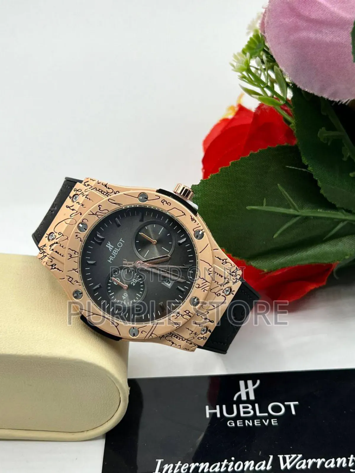 Hublot Leather Wristwatch Unique Rosegold Dial Silver