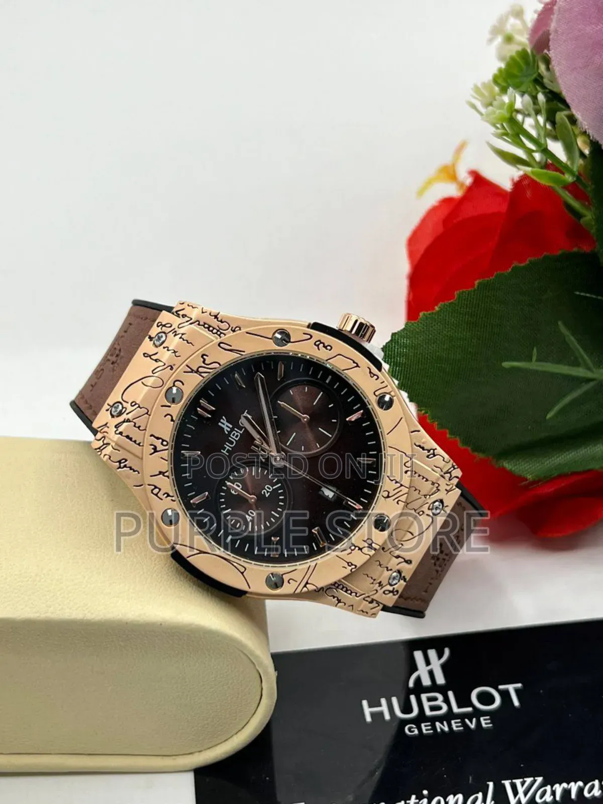 Hublot Leather Wristwatch Unique Rosegold Dial Silver
