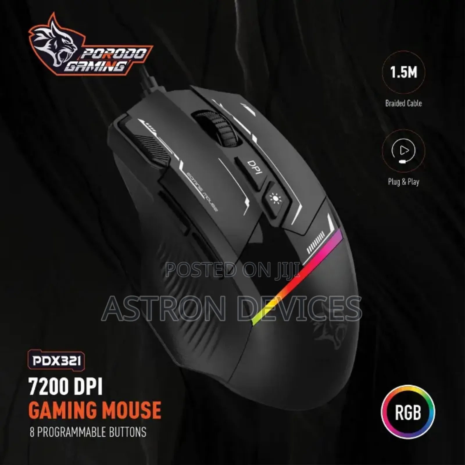 Porodo Gaming 8D RGB Wired Mouse DPI 7200