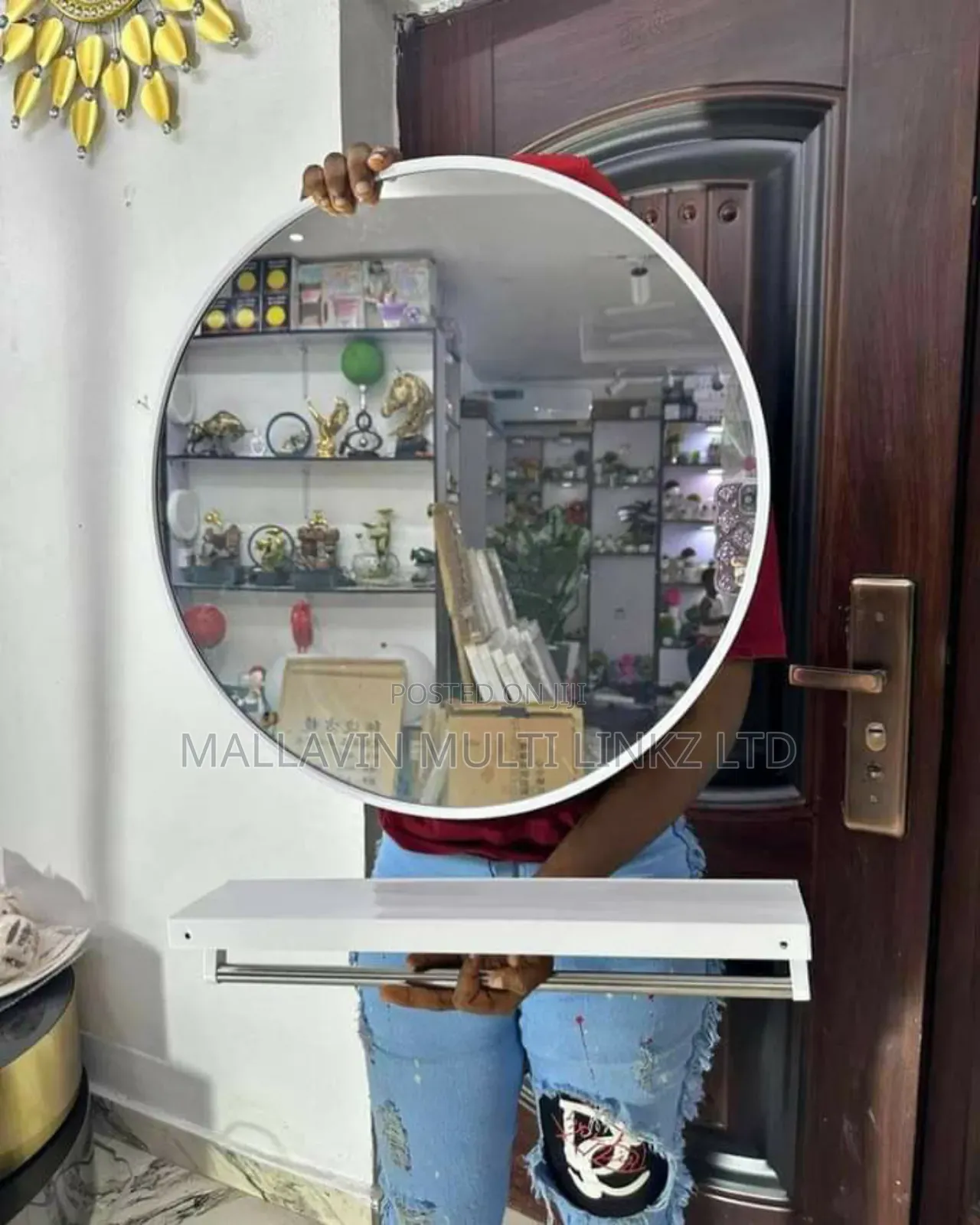 Round Frame Mirrors With Shelf