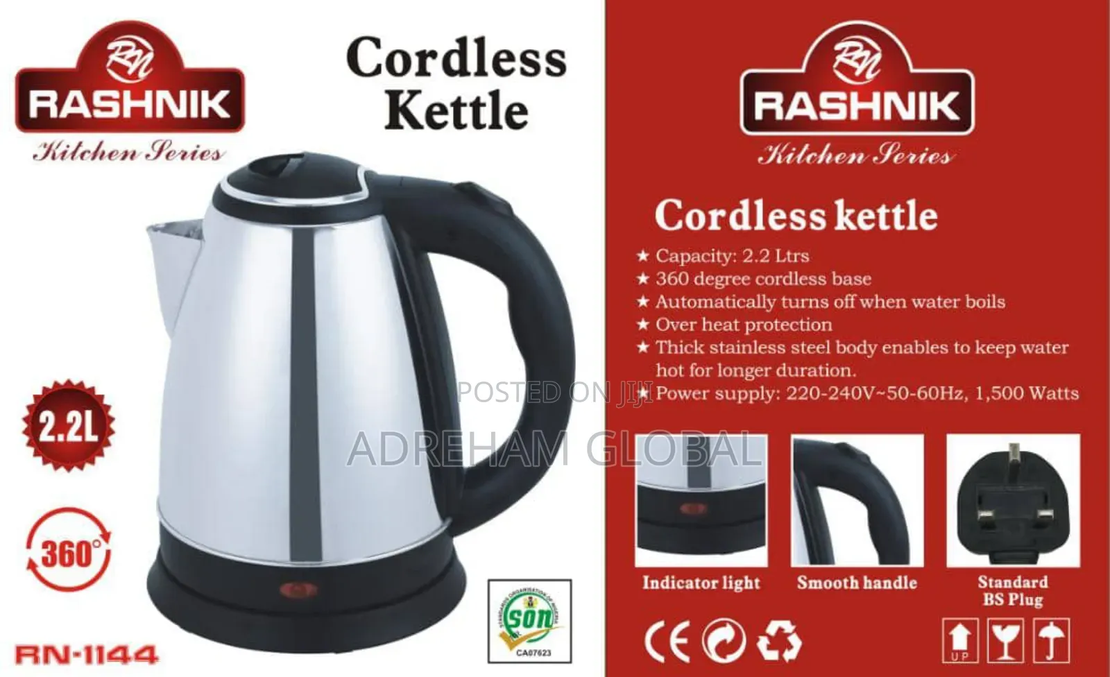 Rashnik Cordless Electric Kettle 2.2litrs