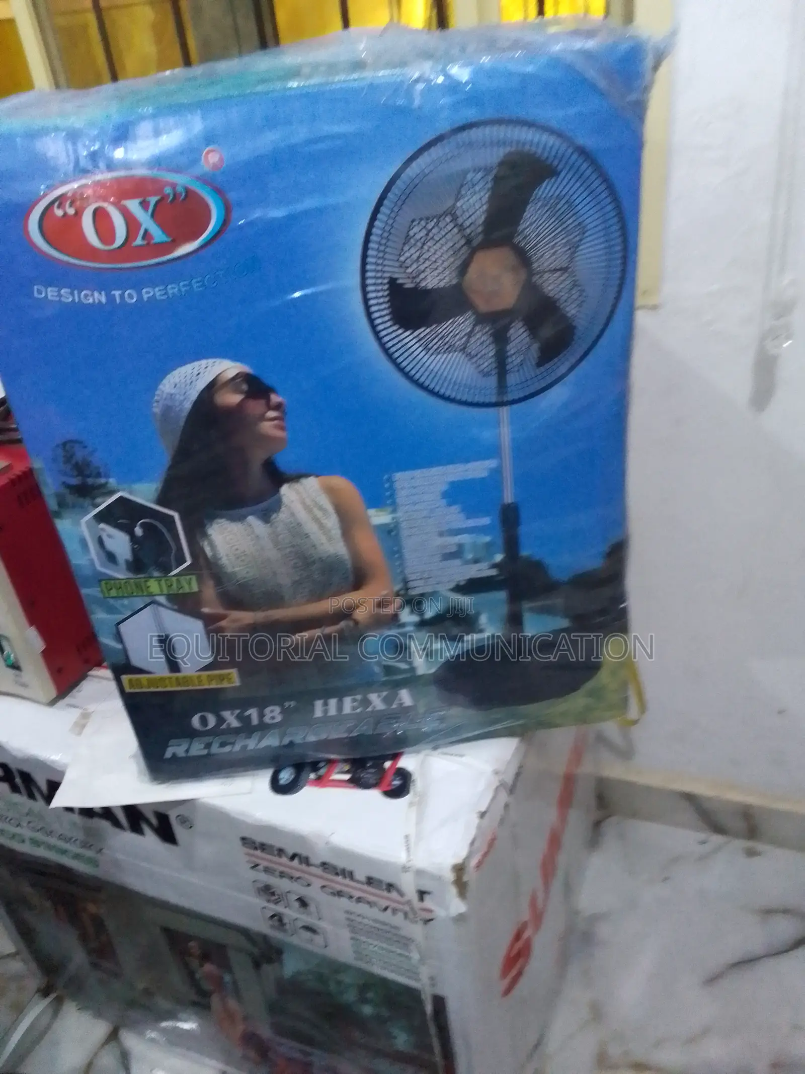 Ox Hexa Rechargeable Standing 18 Inches Fan Black