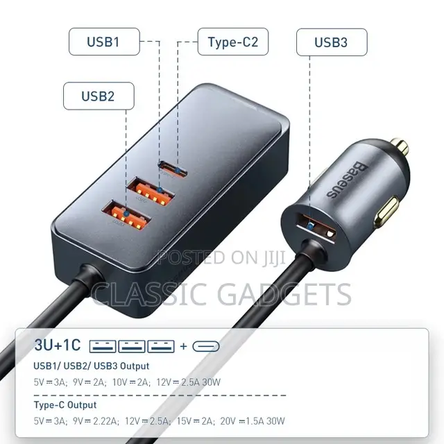 Baseus 120W PD Car Quick Charger With 2 Usb /1 Type-C Ports