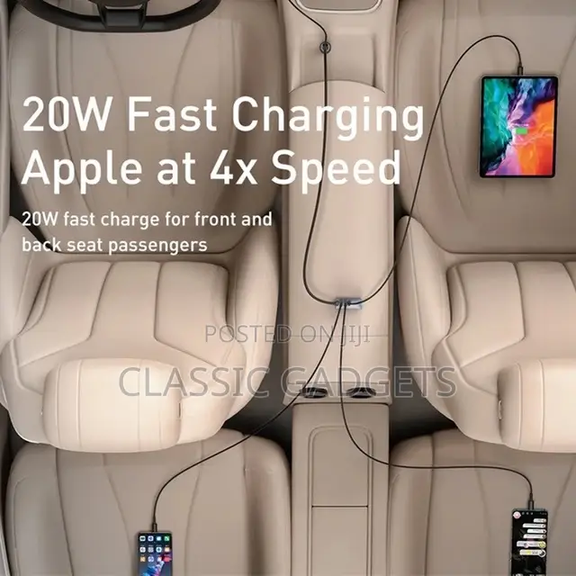 Baseus 120W PD Car Quick Charger With 2 Usb /1 Type-C Ports