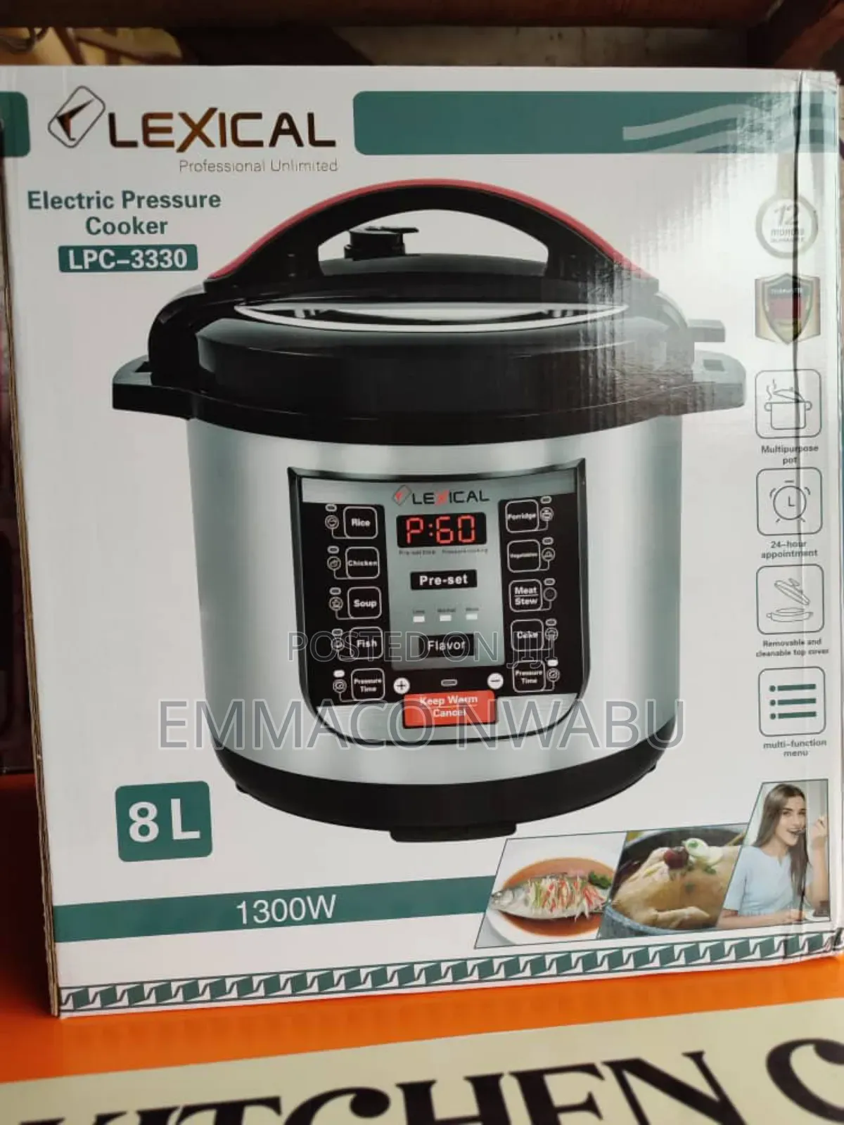Lexical Professional 8litres Electric Pressure Cooker 1300wa
