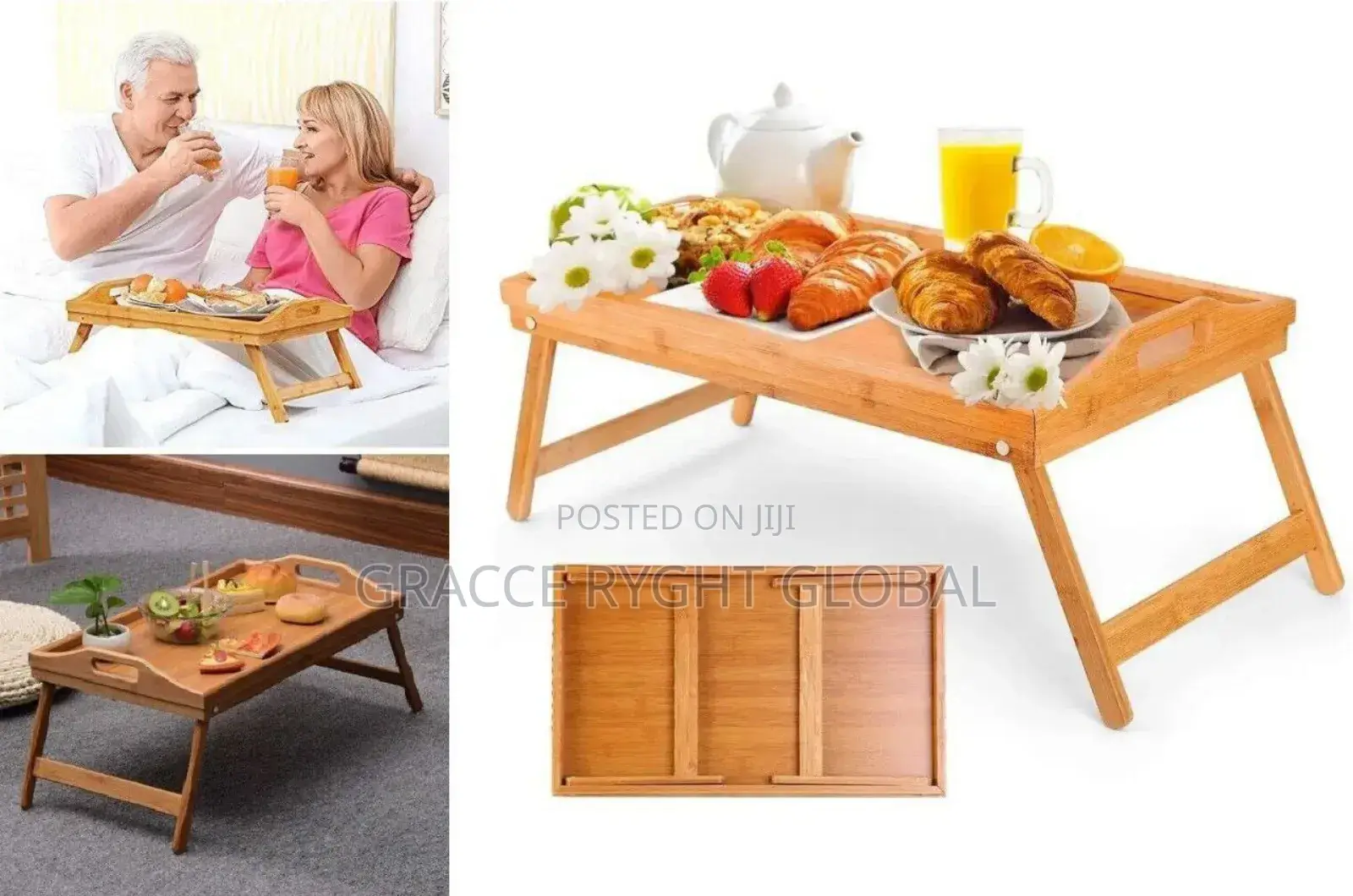 Bamboo Breakfast Tray With Foldable Legs