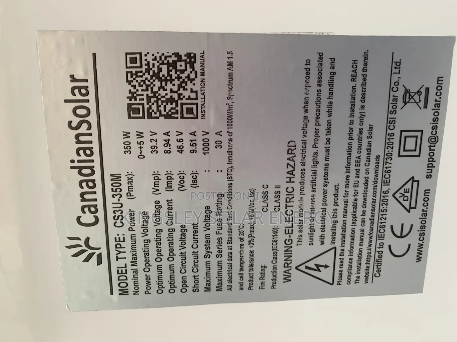 350watts CANADIAN SOLAR PANEL (Mono) 72cells