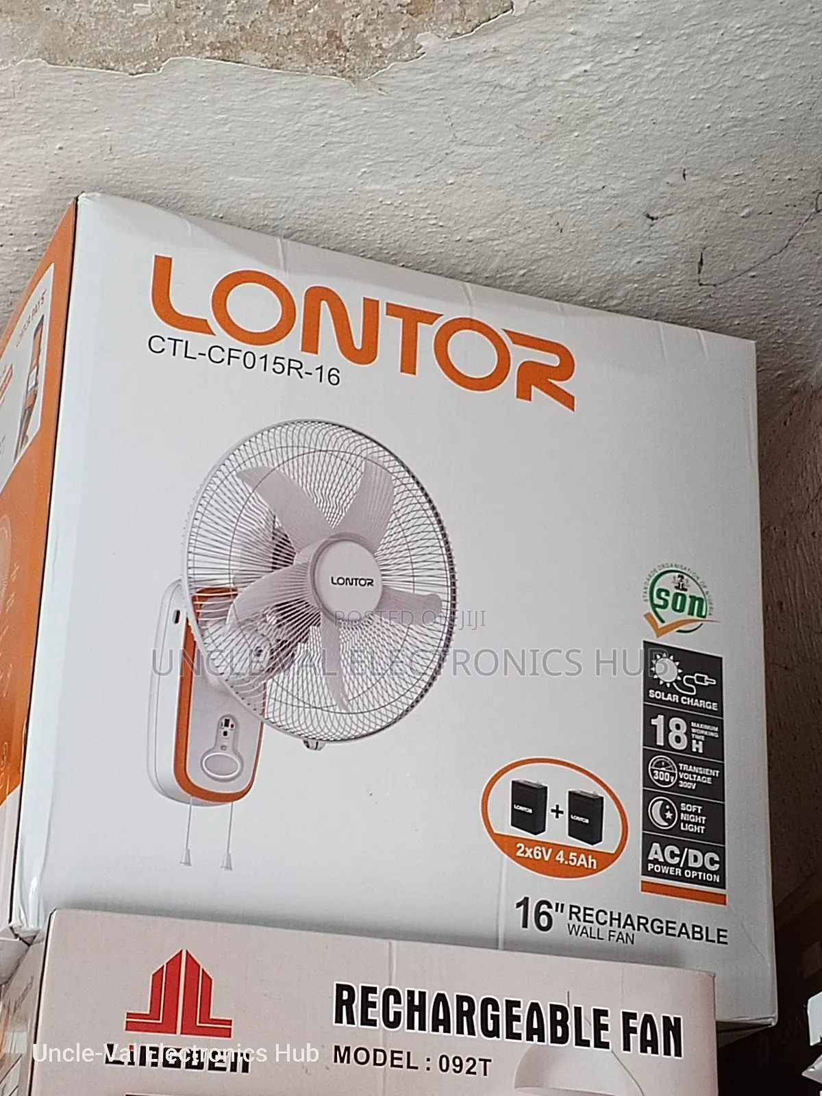 Lontor 16" Rechargeable Wall Fan