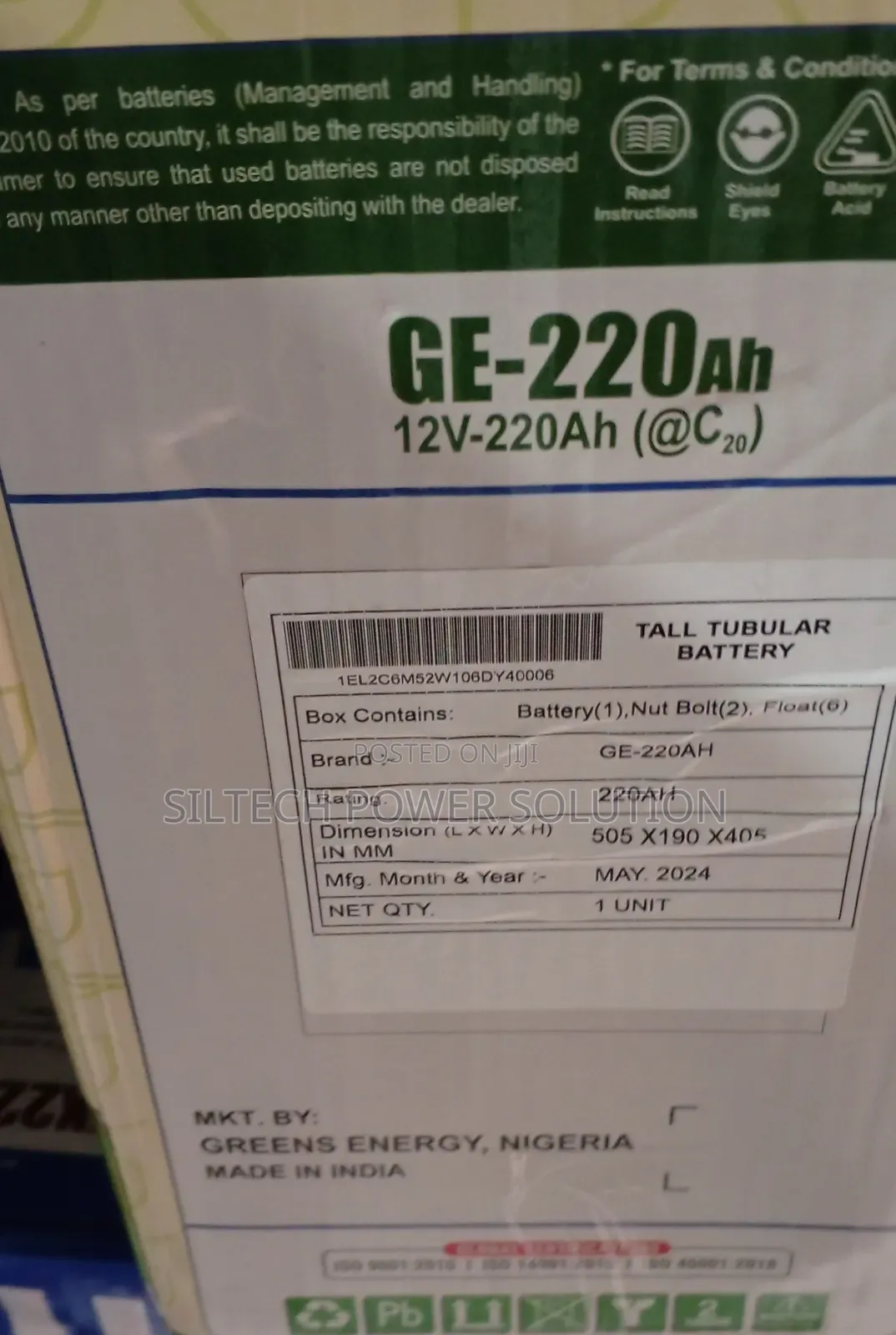 Green Energy 220ah Tubular Battery
