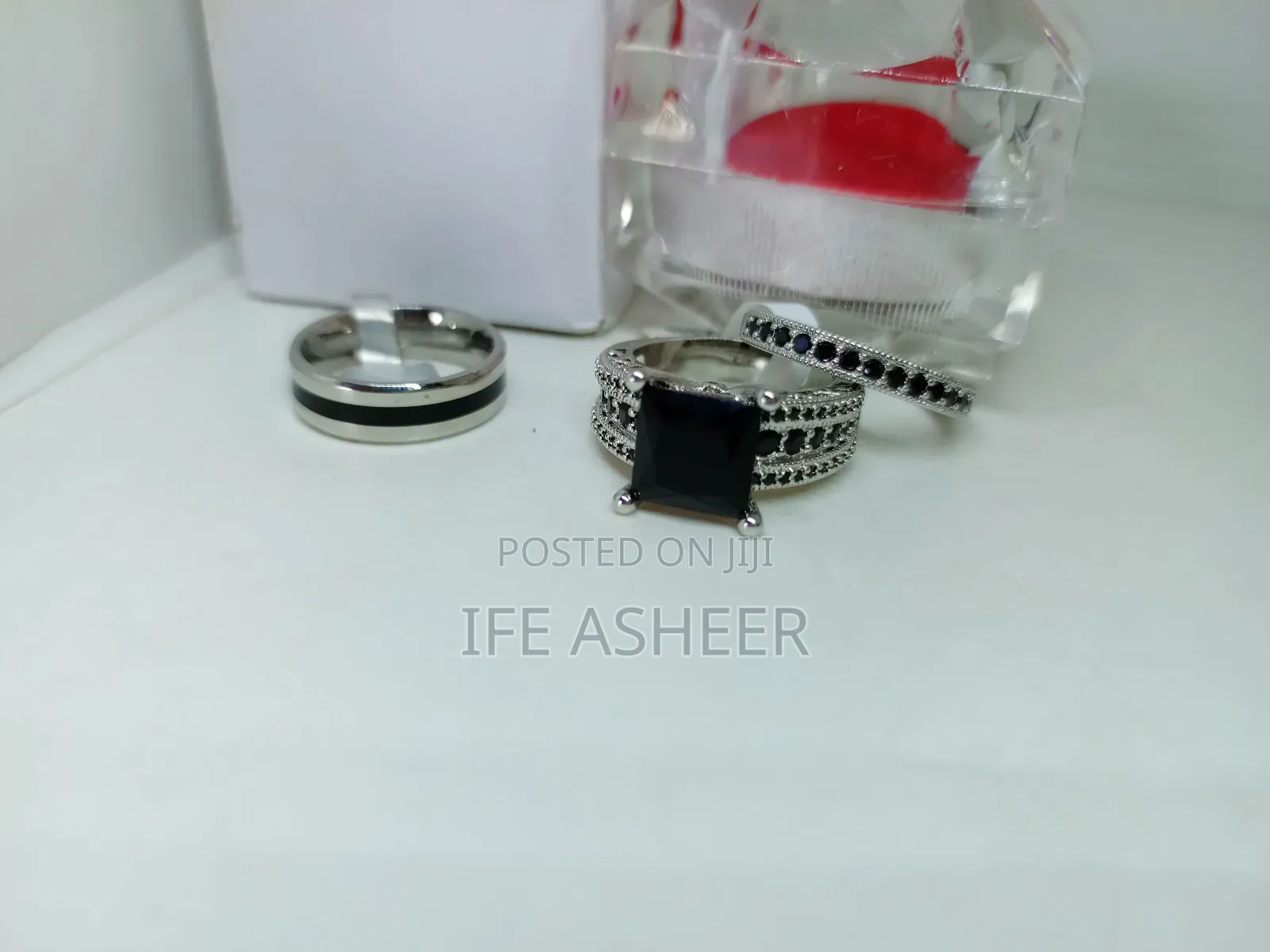 Couples Black Silver Zirconia Set of Wedding Ring A09