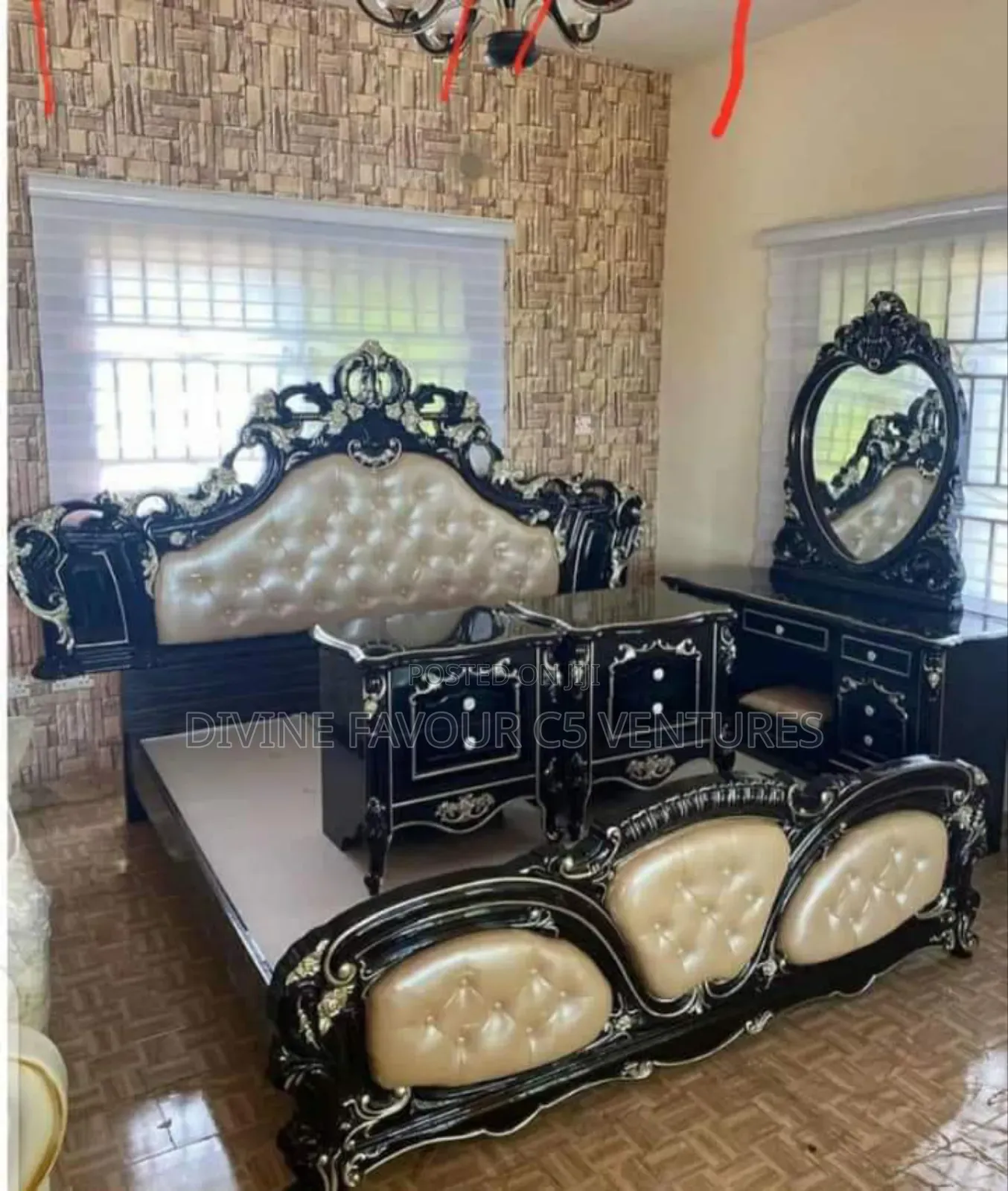 Royal Bed With Side Drawers And Dressing Mirror And Table