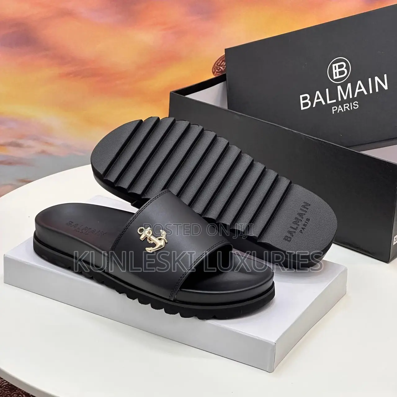 Original Balmain Leather Slippers