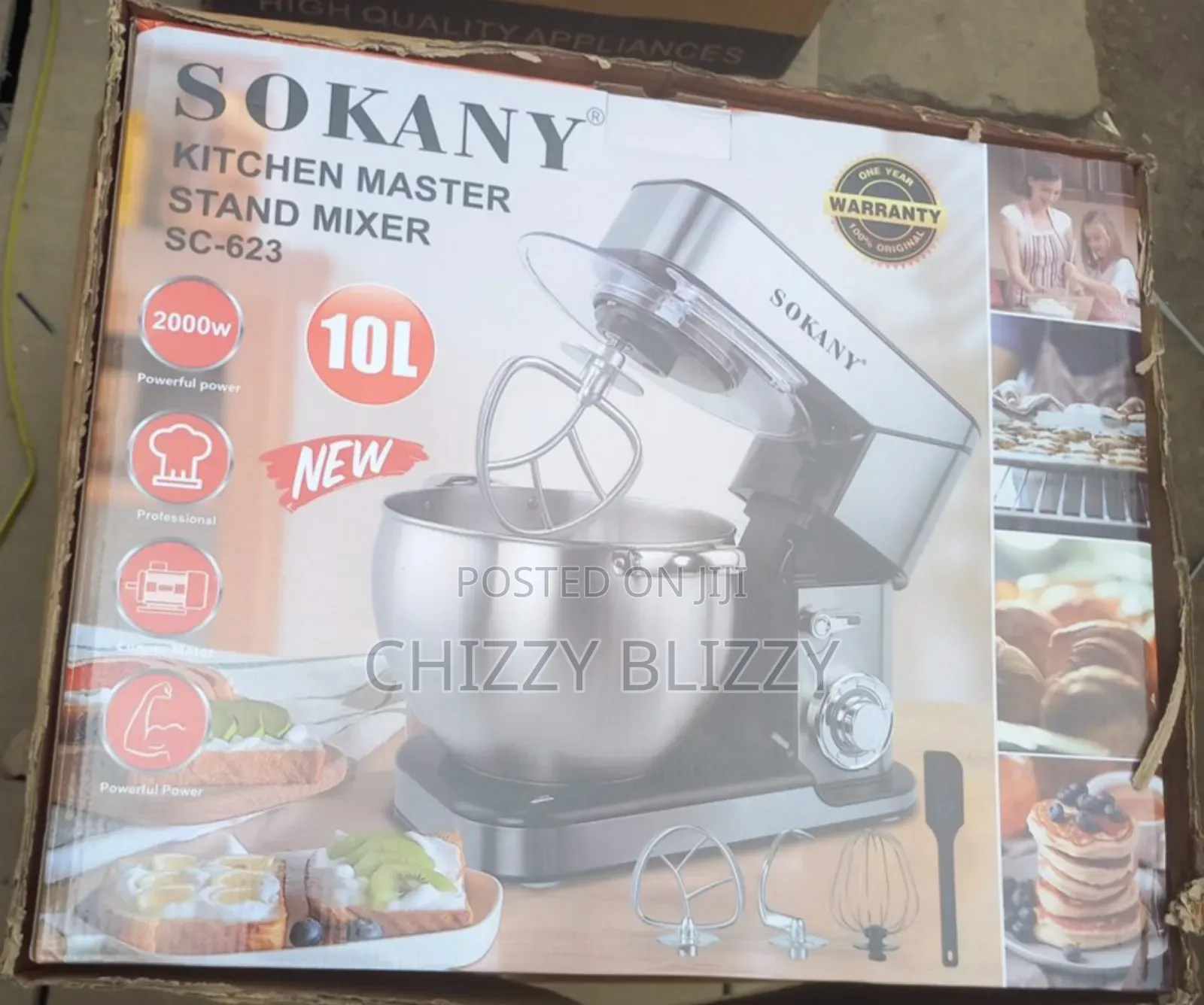 Sokany 2000W 10L Stainless Steel Bowl 6-Speed Mixer