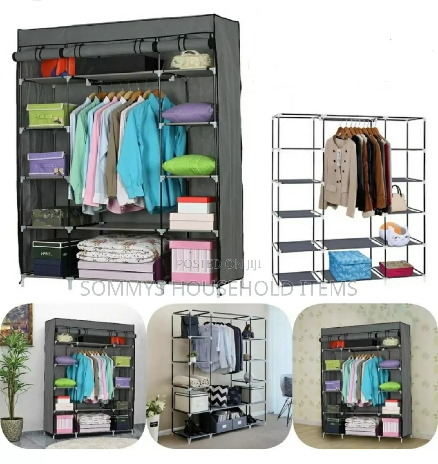 Double Fabrics 3partitions Storage Cloth/Shoe Wardrobe
