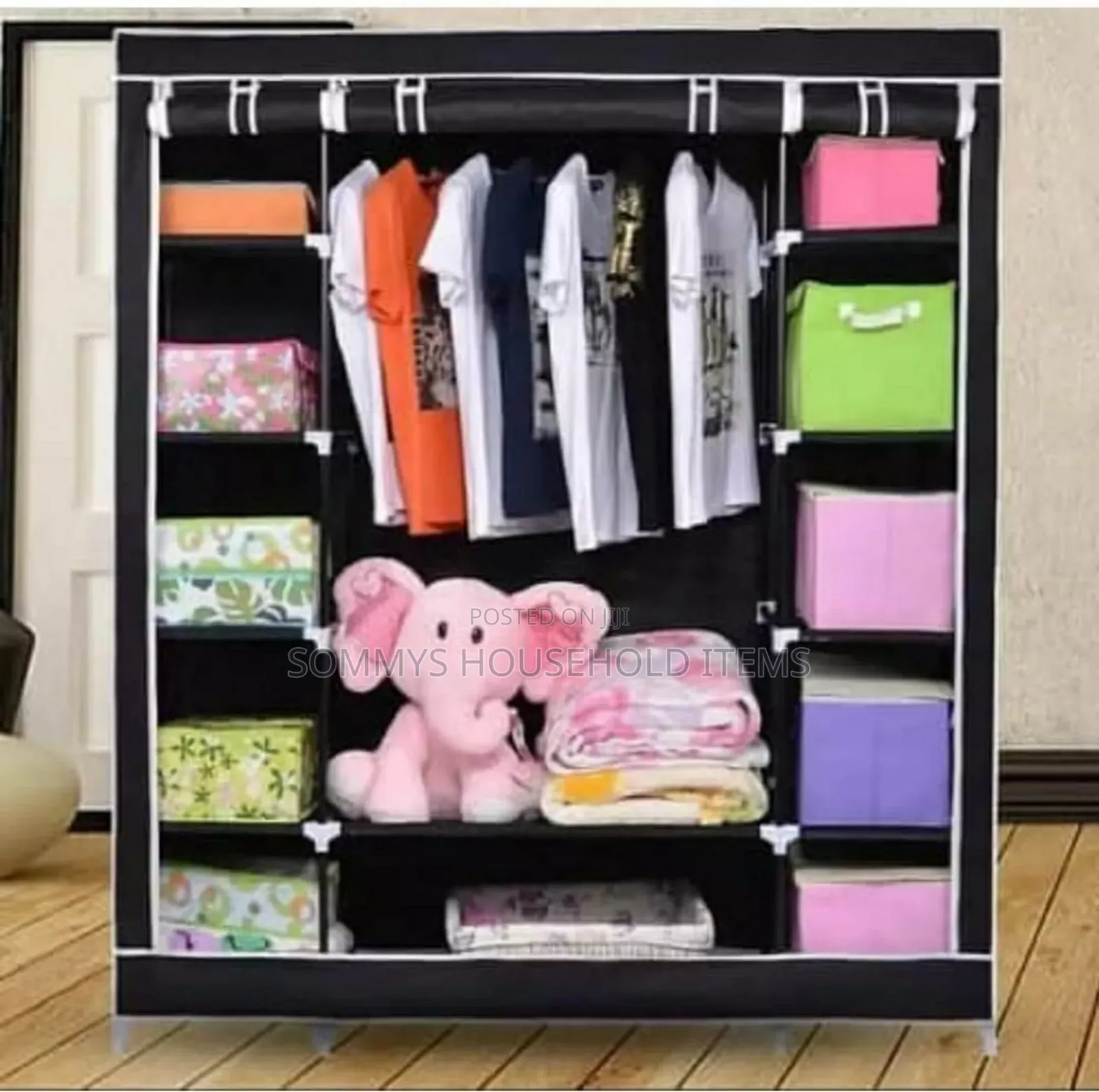 Double Fabrics 3partitions Storage Cloth/Shoe Wardrobe