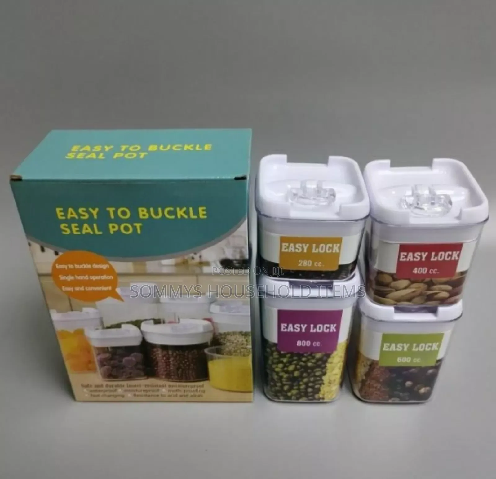 4set Easy Buckle Airtight Container Cereals Storage