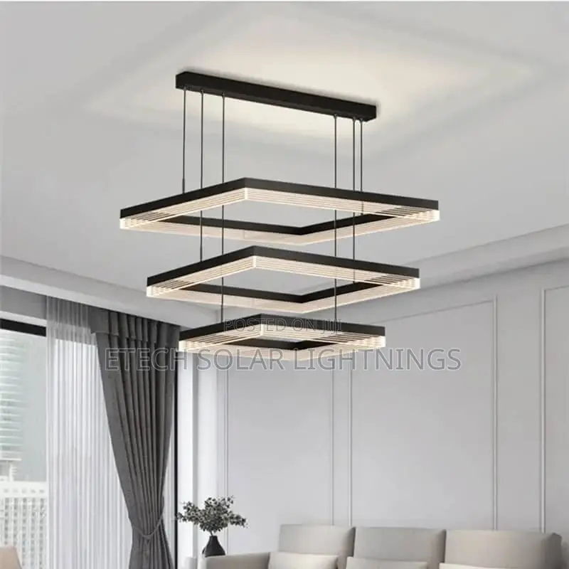 Modern Led 3 Ring Square Shape Drop Chandelier Light