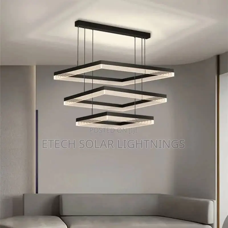 Modern Led 3 Ring Square Shape Drop Chandelier Light