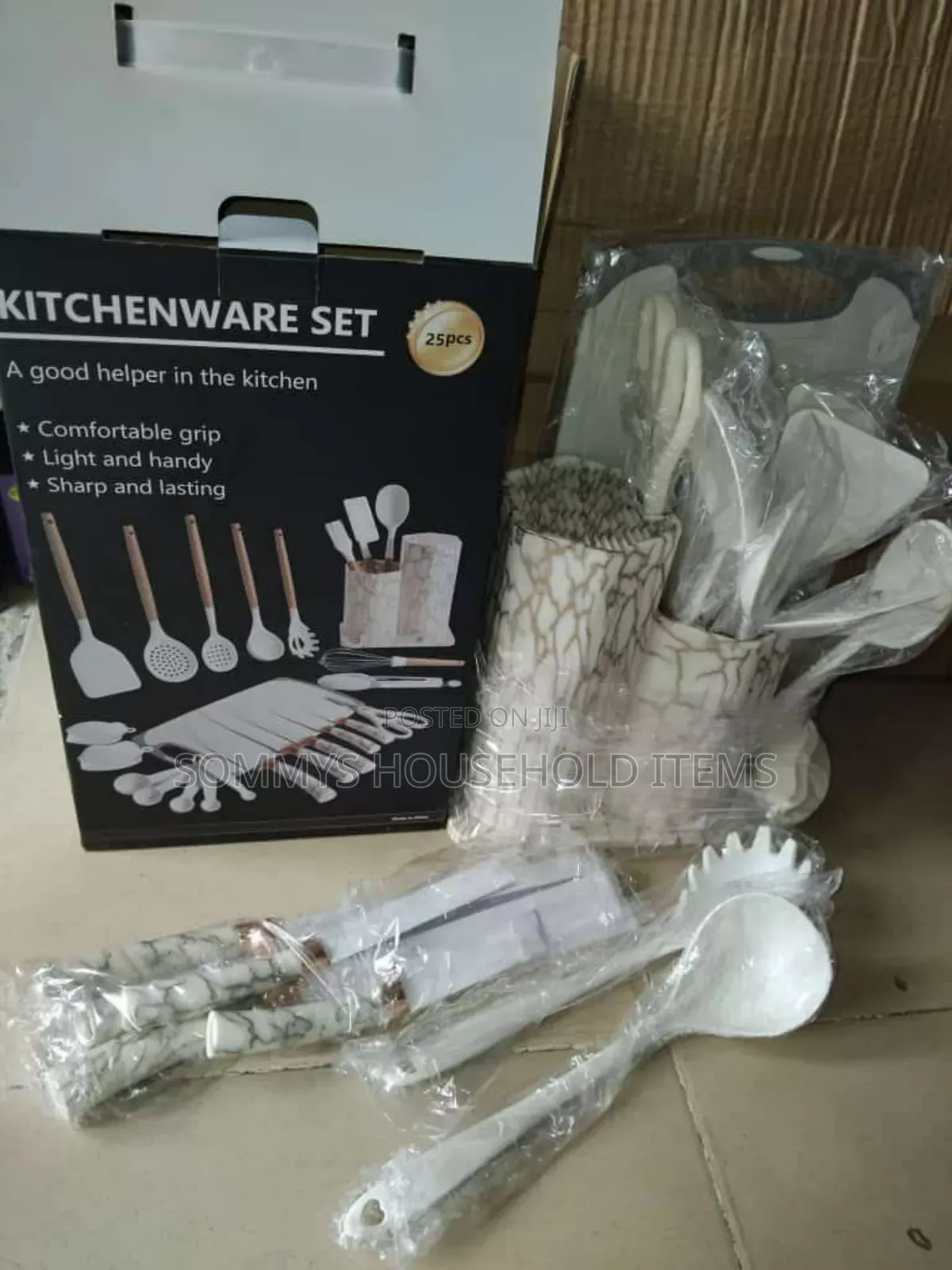 Marble Design Silicone Cooking Spoons Set With Stand