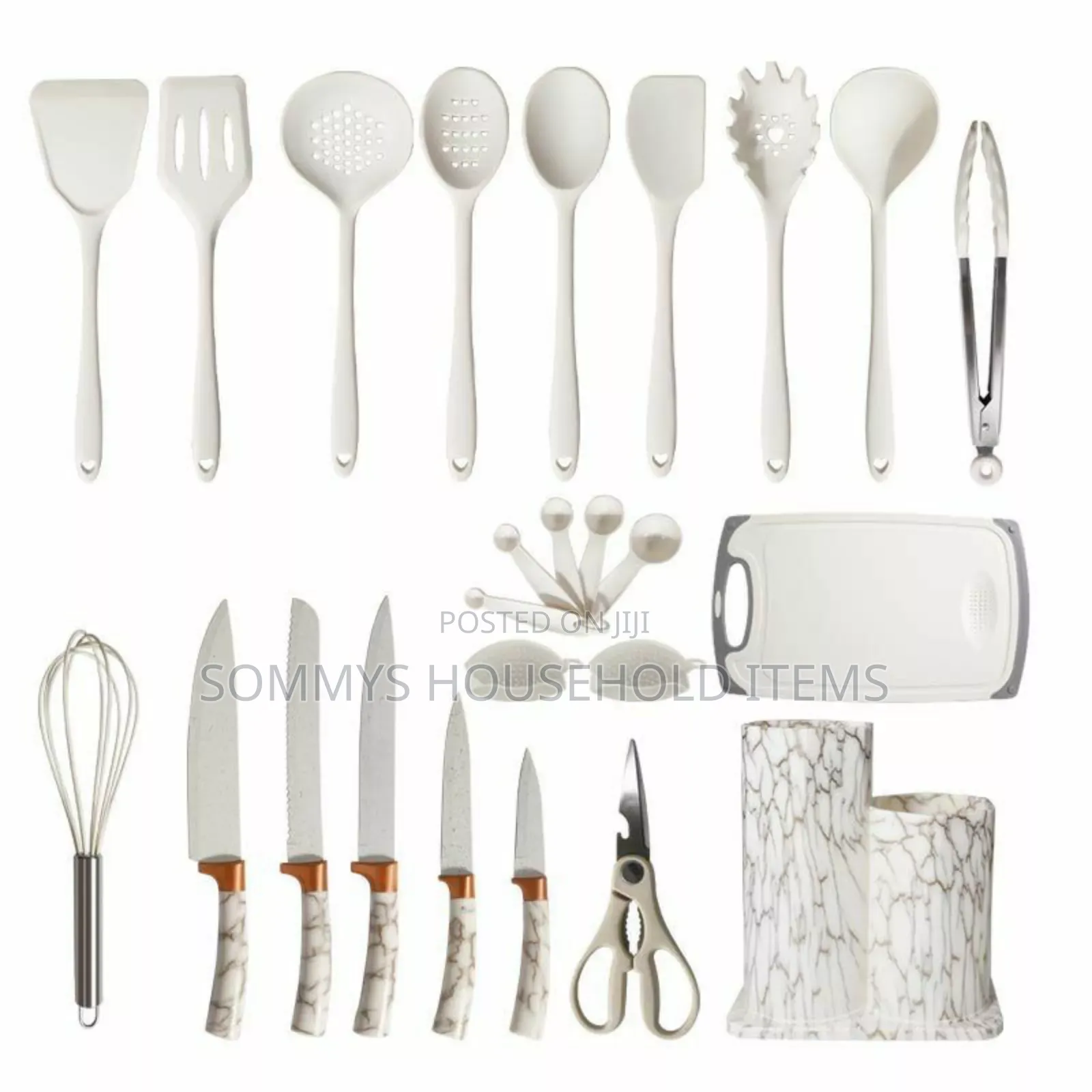 Marble Design Silicone Cooking Spoons Set With Stand