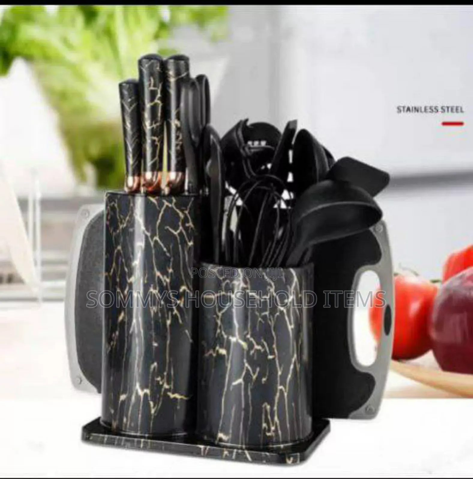 Marble Design Silicone Cooking Spoons Set With Stand