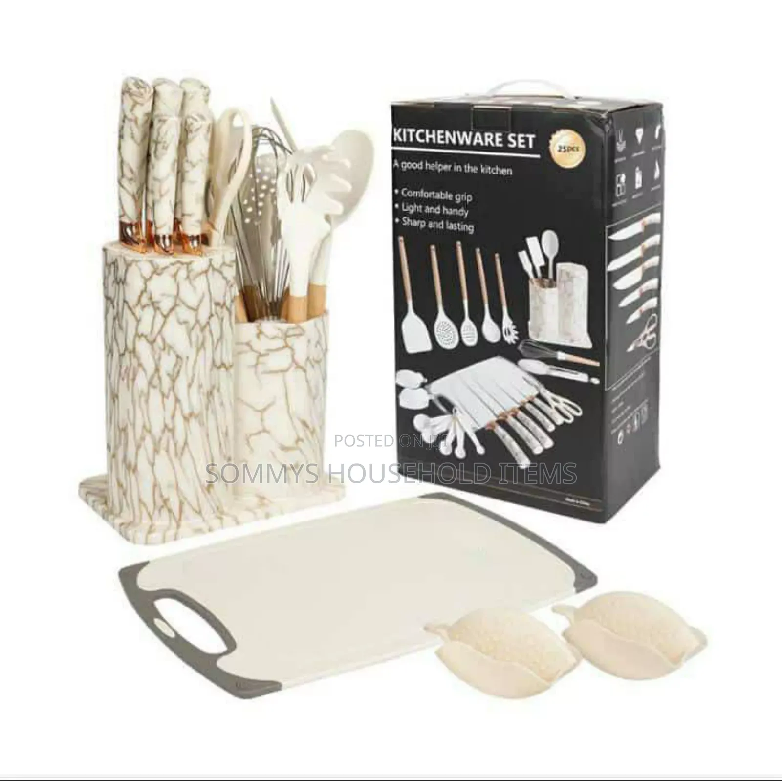 Marble Design Silicone Cooking Spoons Set With Stand