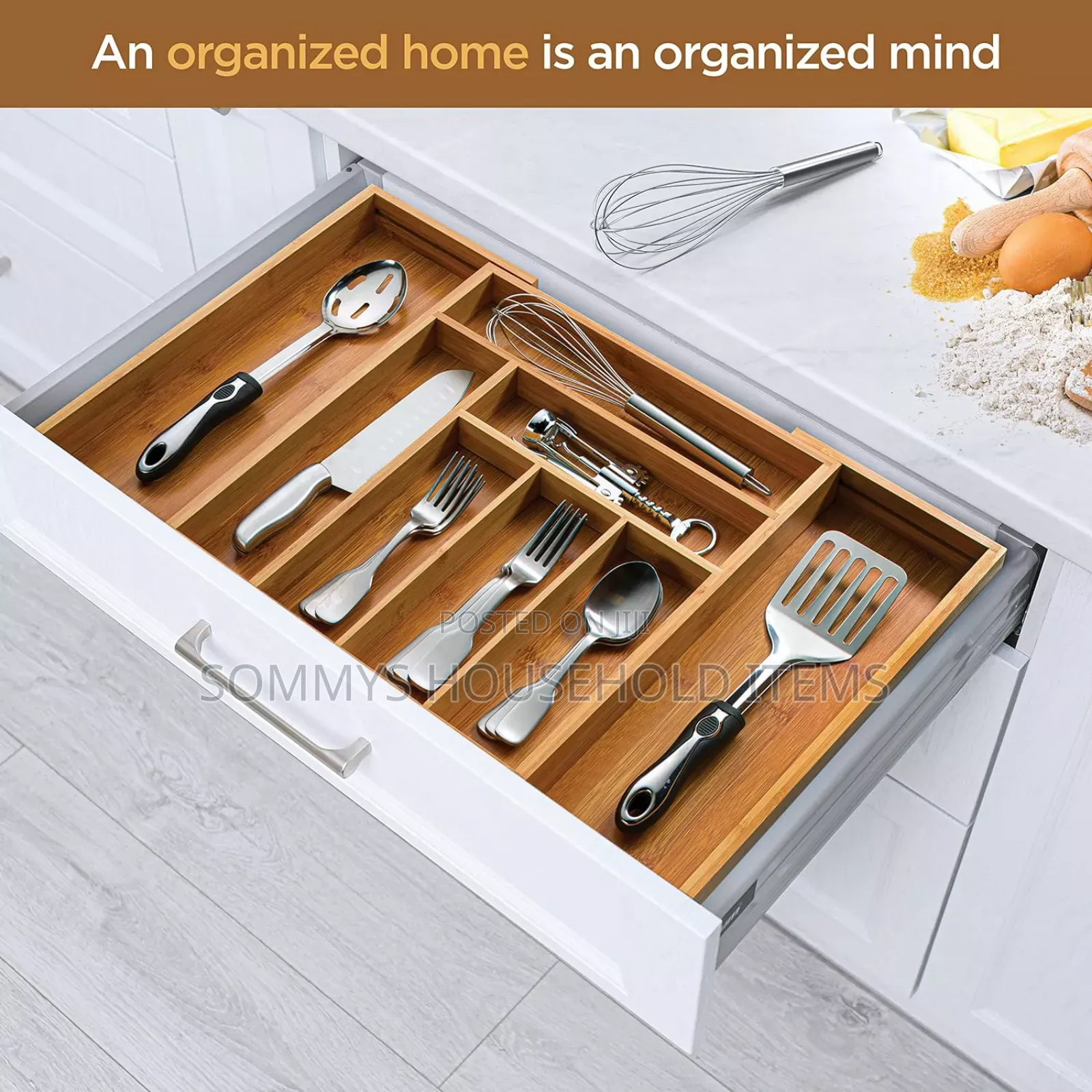Expandable Bamboo Cutlery Organizer