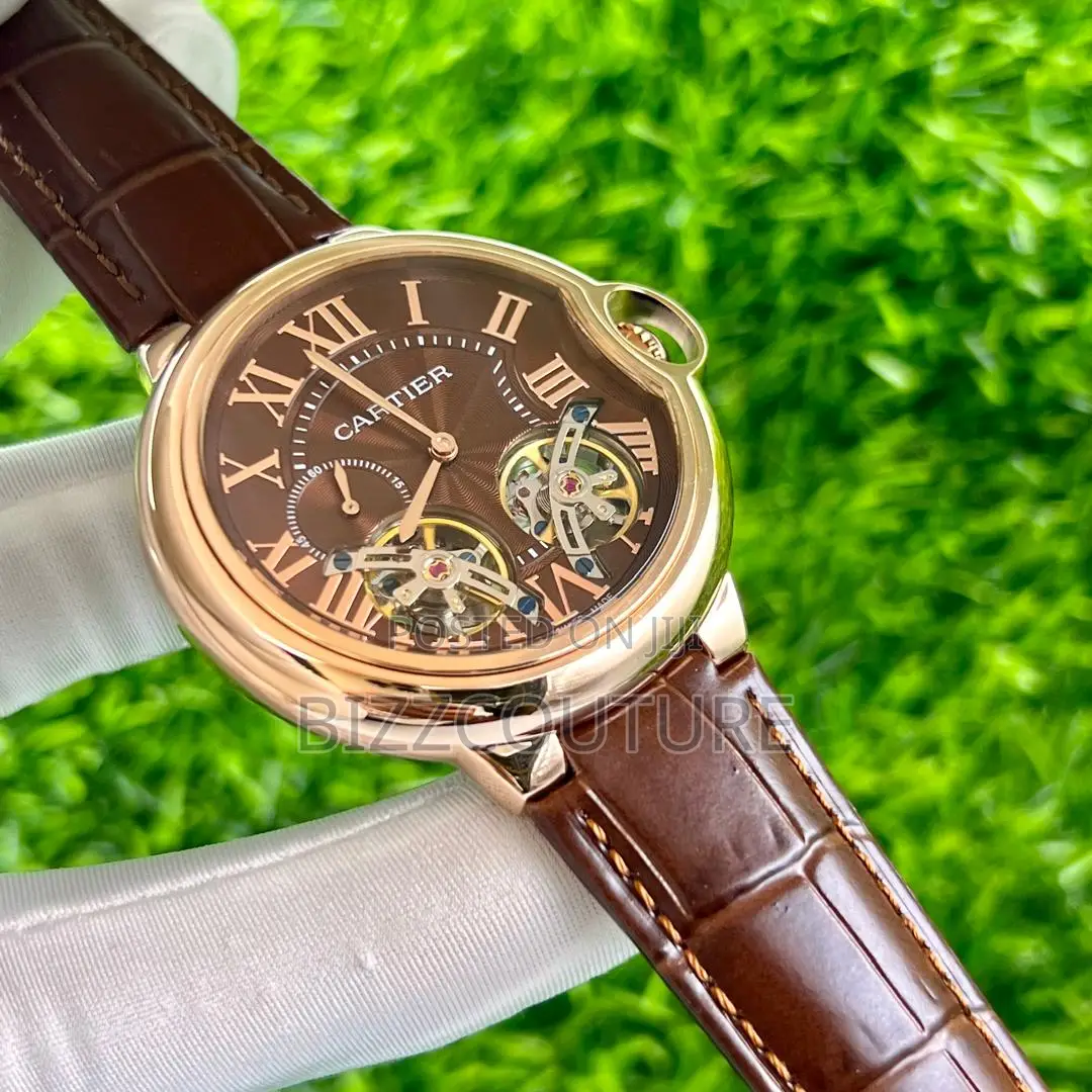 Original Cartier Chronograph Brown Leather Watch in Store