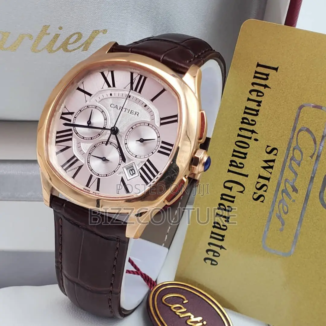 Original Cartier Chronograph Brown Leather Watch in Store