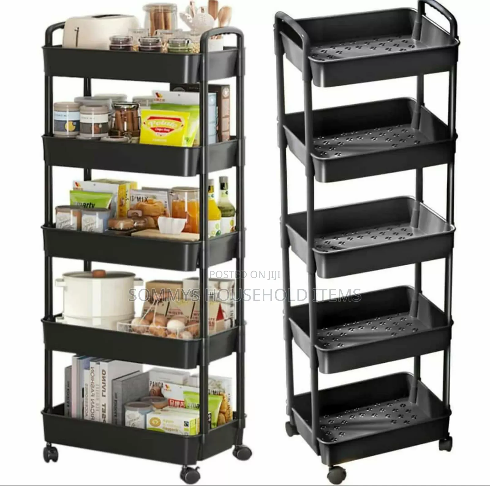 5tier Plastic Rolling Trolley Cart Storage With Wheels
