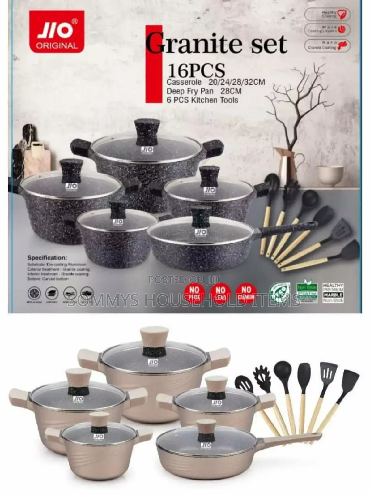 16pcs Granite Cookware Pots-With Silicon Spoons