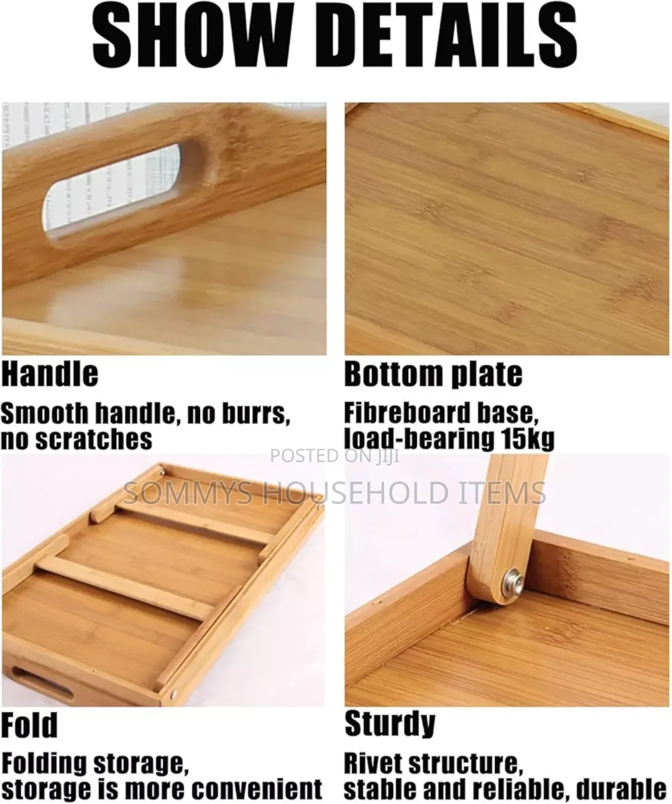 Foldable Wooden Bamboo Tray/Table