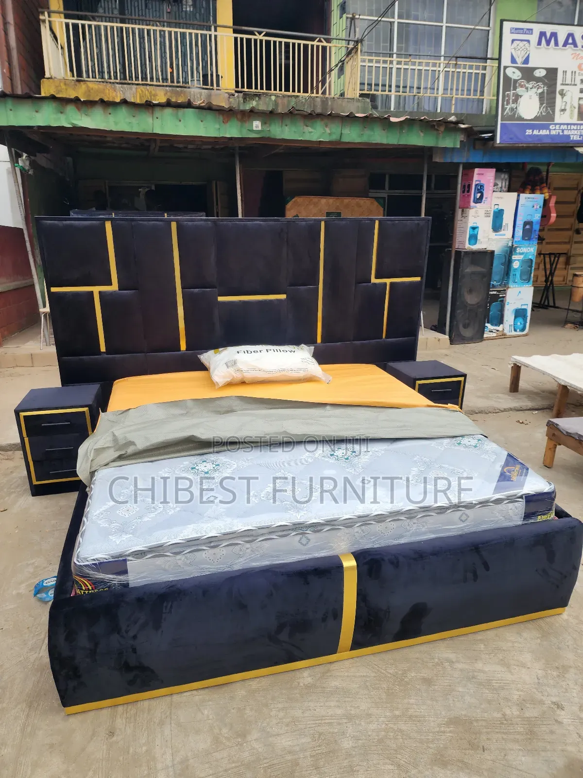 6by6 Upholstery Padded Bed Frame With Two Side Drawers