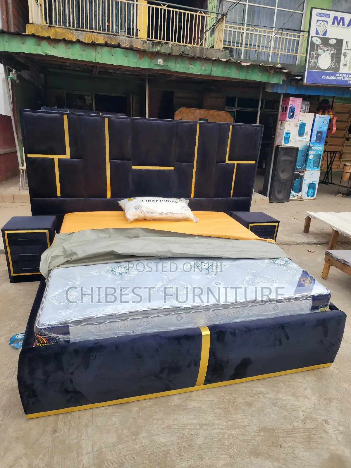 6by6 Upholstery Padded Bed Frame With Two Side Drawers