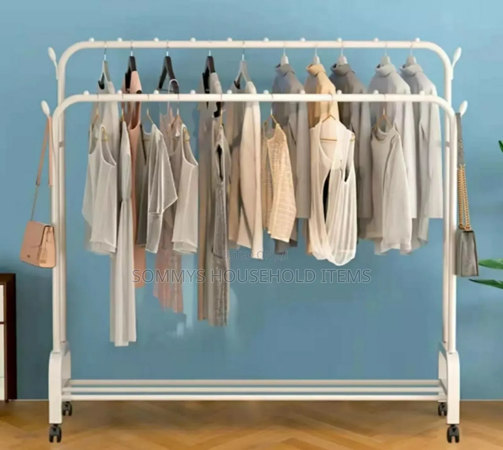 Multifunction Double Pole Clothe and Shoe Rack With Wheel
