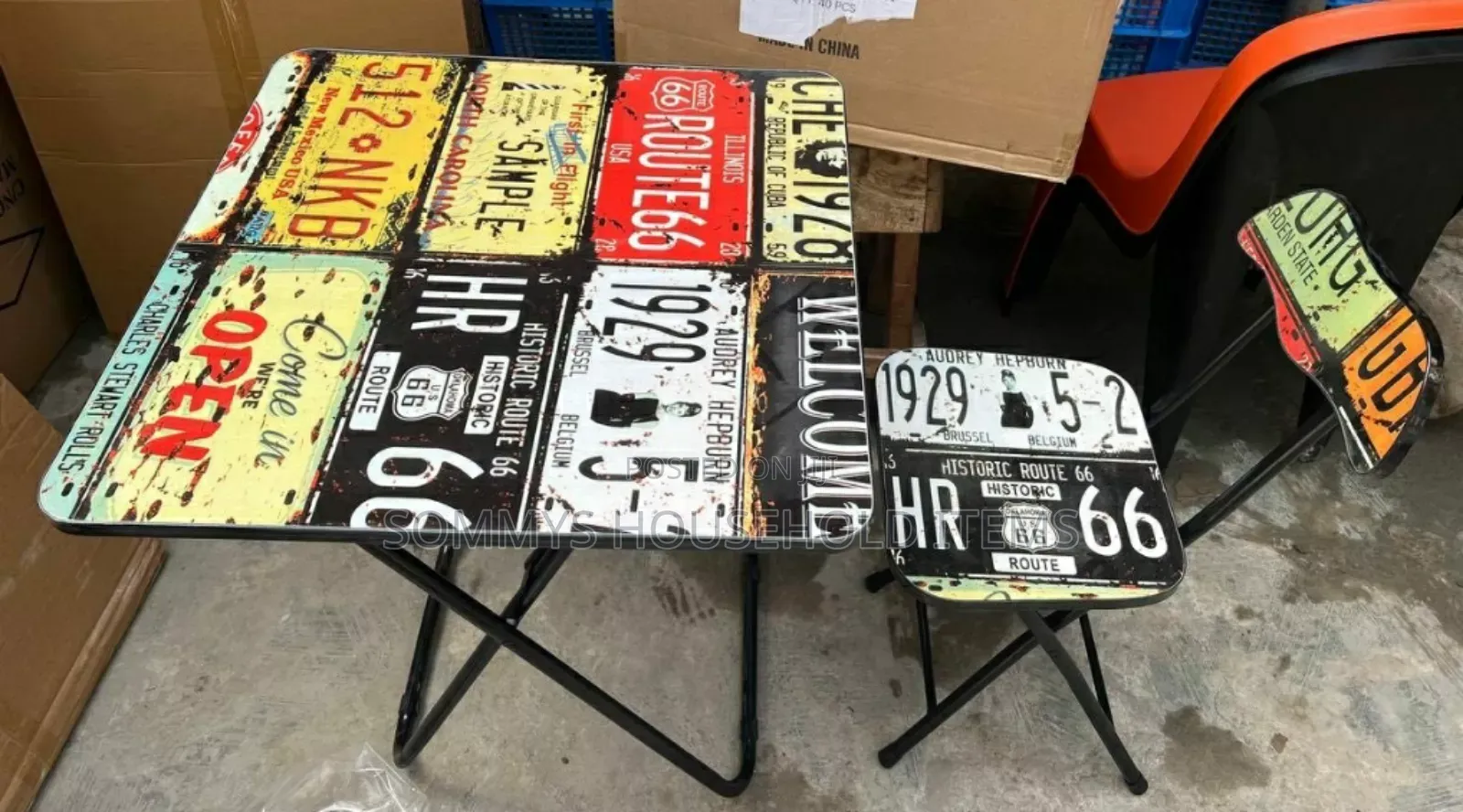 Designer Wooden Foldable 1table 1chair With Metal Legs