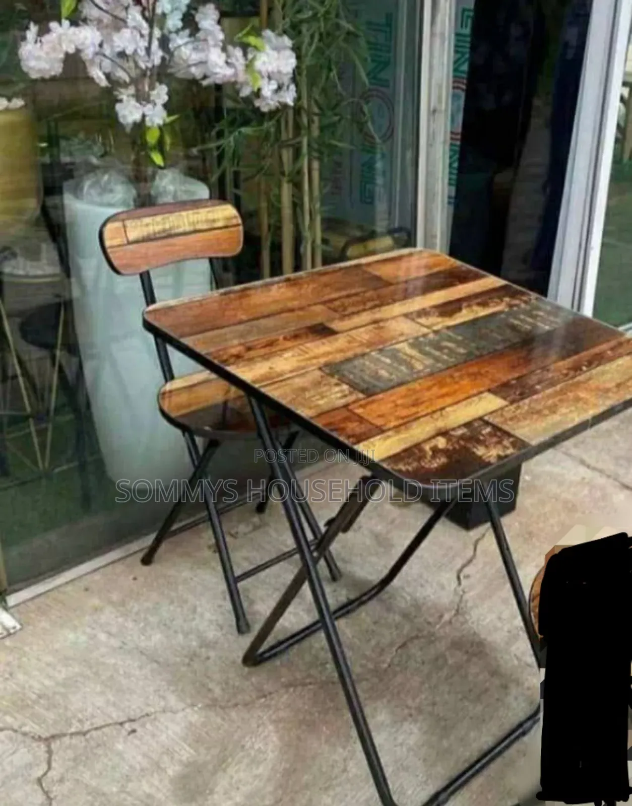 Vintage Wooden Foldable 1table 1chair With Metal Legs