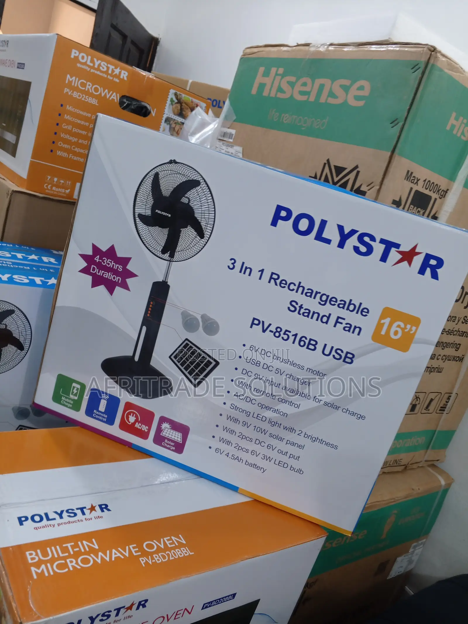 Brand New Polystar 3 in 1 Rechargeable Fan 16 Inches