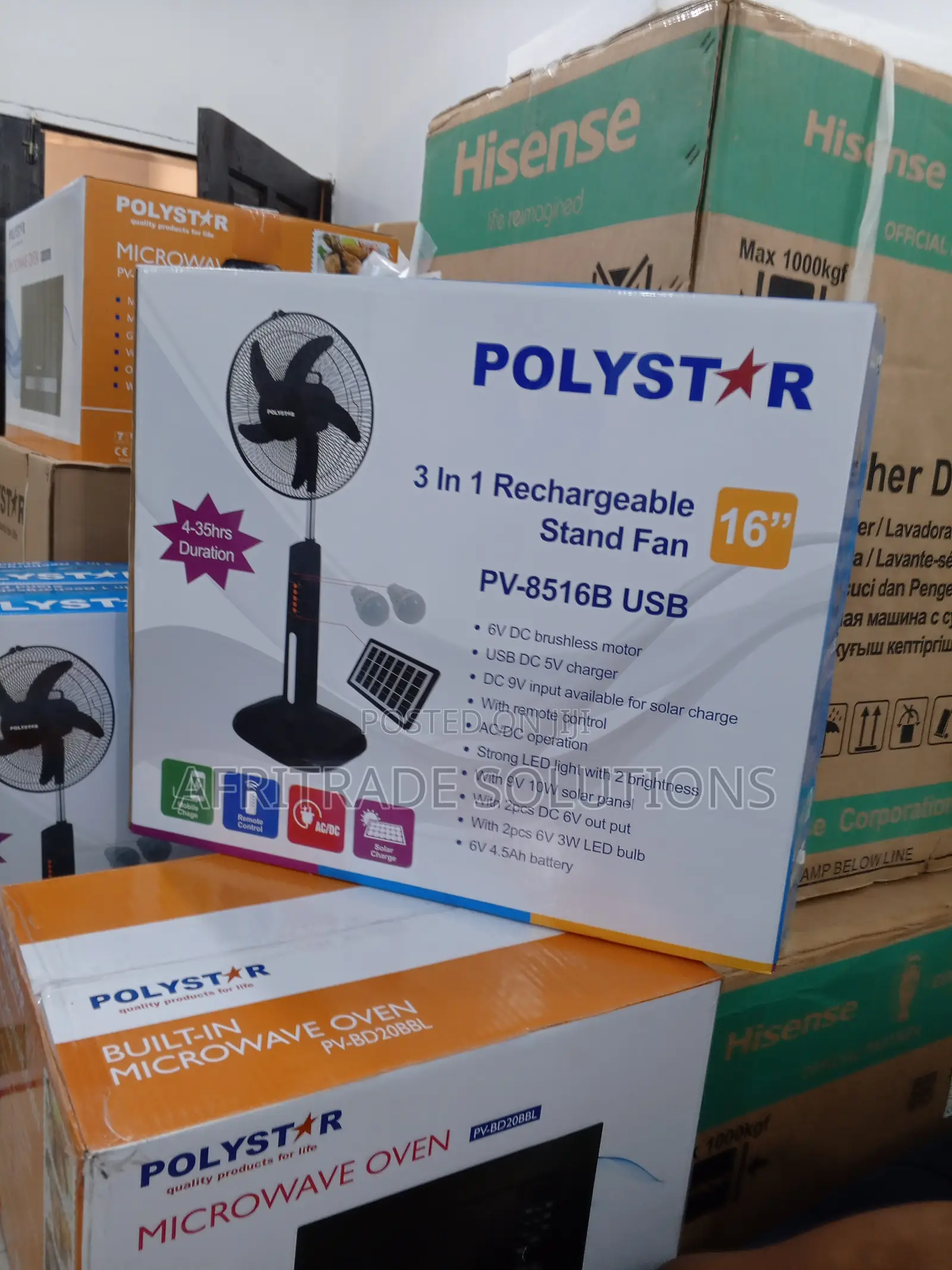 Efficient Polystar 3 in 1 Rechargeable Fan 16 Inches