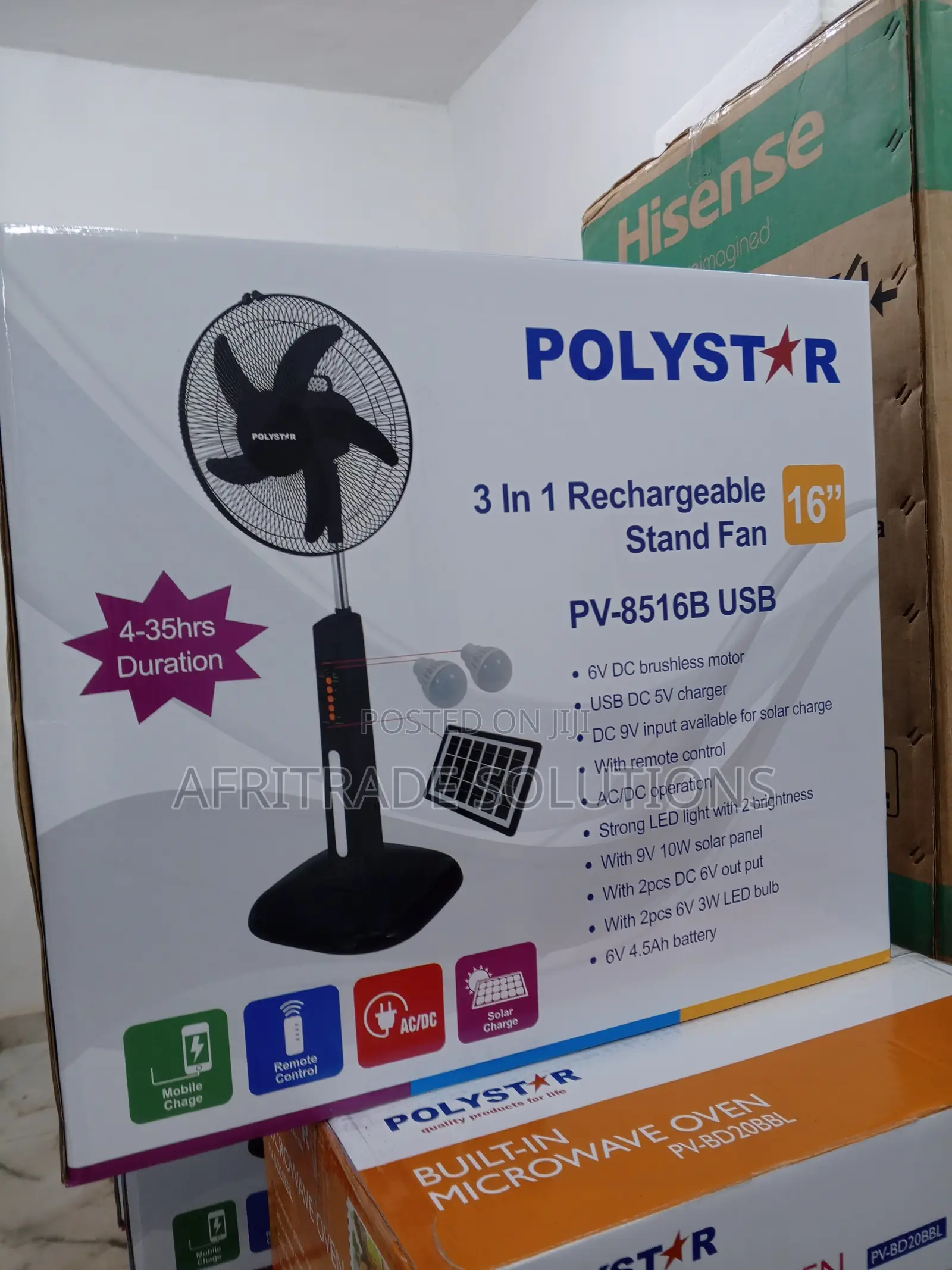 Polystar 3 in 1 Rechargeable Fan 16 Inches- Lasting