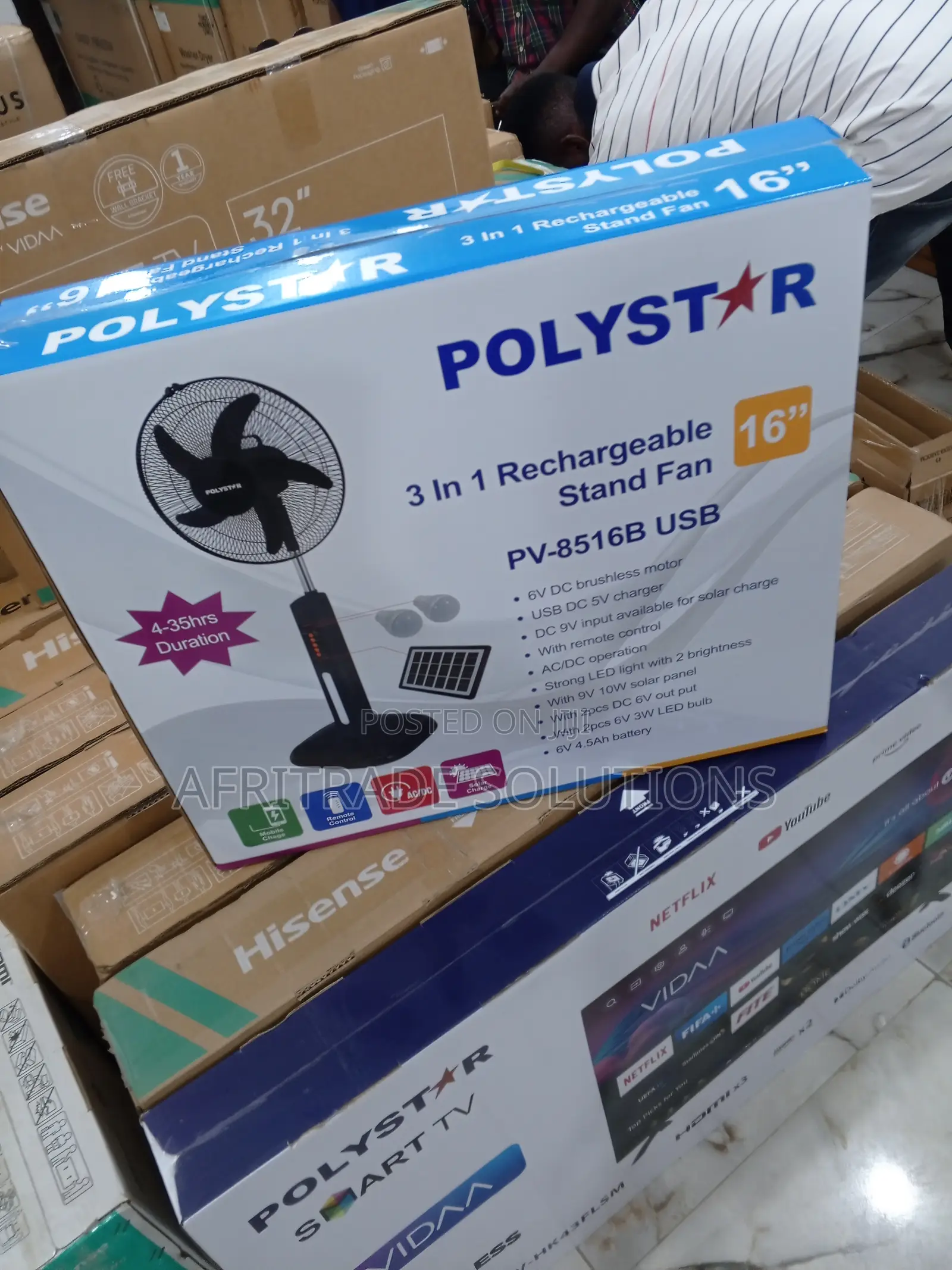 Polystar 16 Inches Rechargeable Fan PV-8516B With Remote
